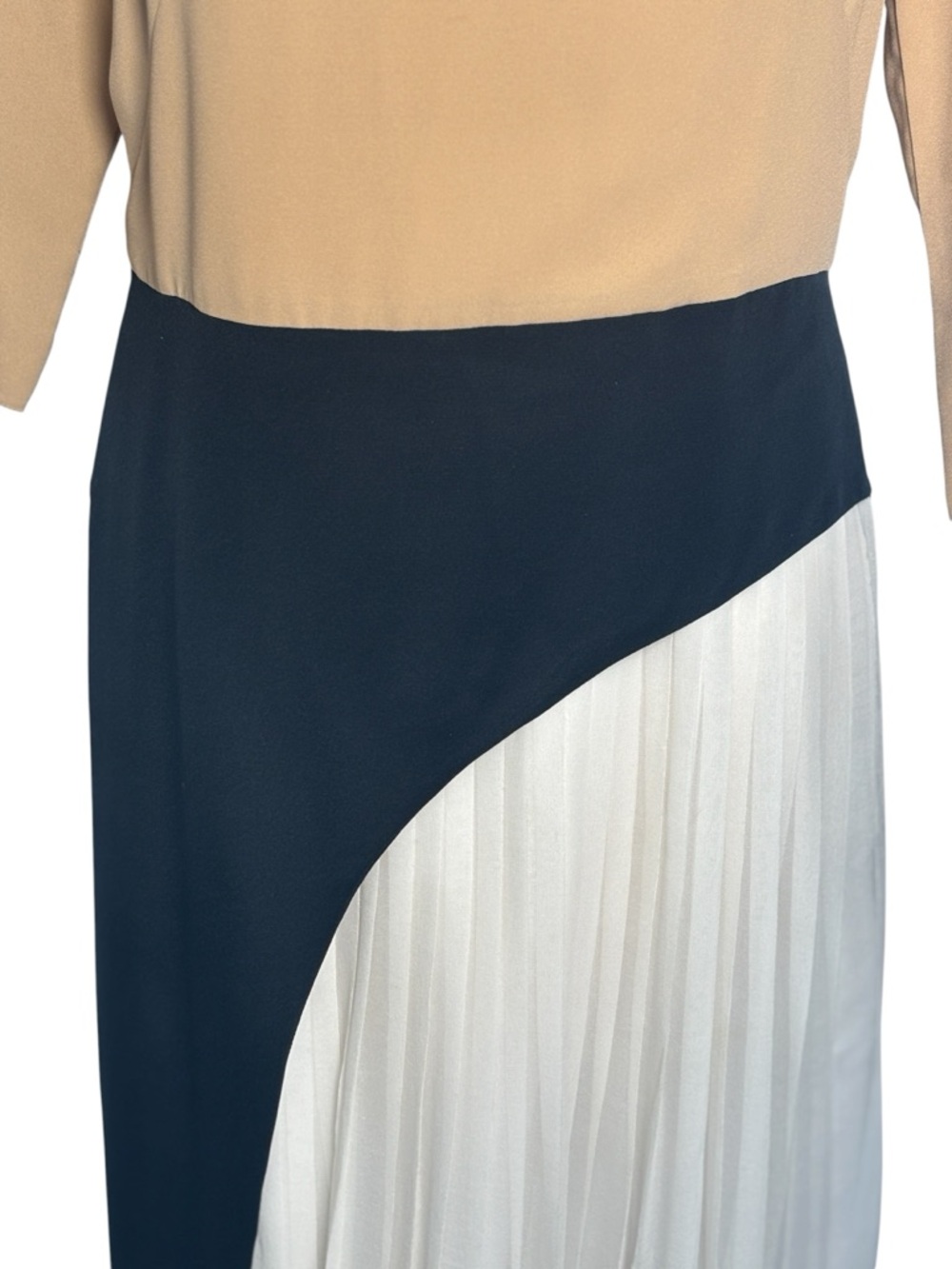 Tibi Colorblock Pleated Dress Size 6 Neutral Minimalist Designer Midi Dress - Picture 2 of 10